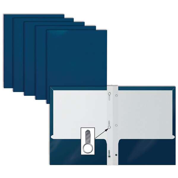 Better Office Products 2 Pocket Glossy Laminated Paper Folders Portfolio With Prongs, Letter Size, Navy Blue, 25PK 84276 - main